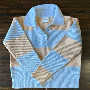 Pink Rose Women's Polo Sweater - Light Blue and Beige new without the tag
